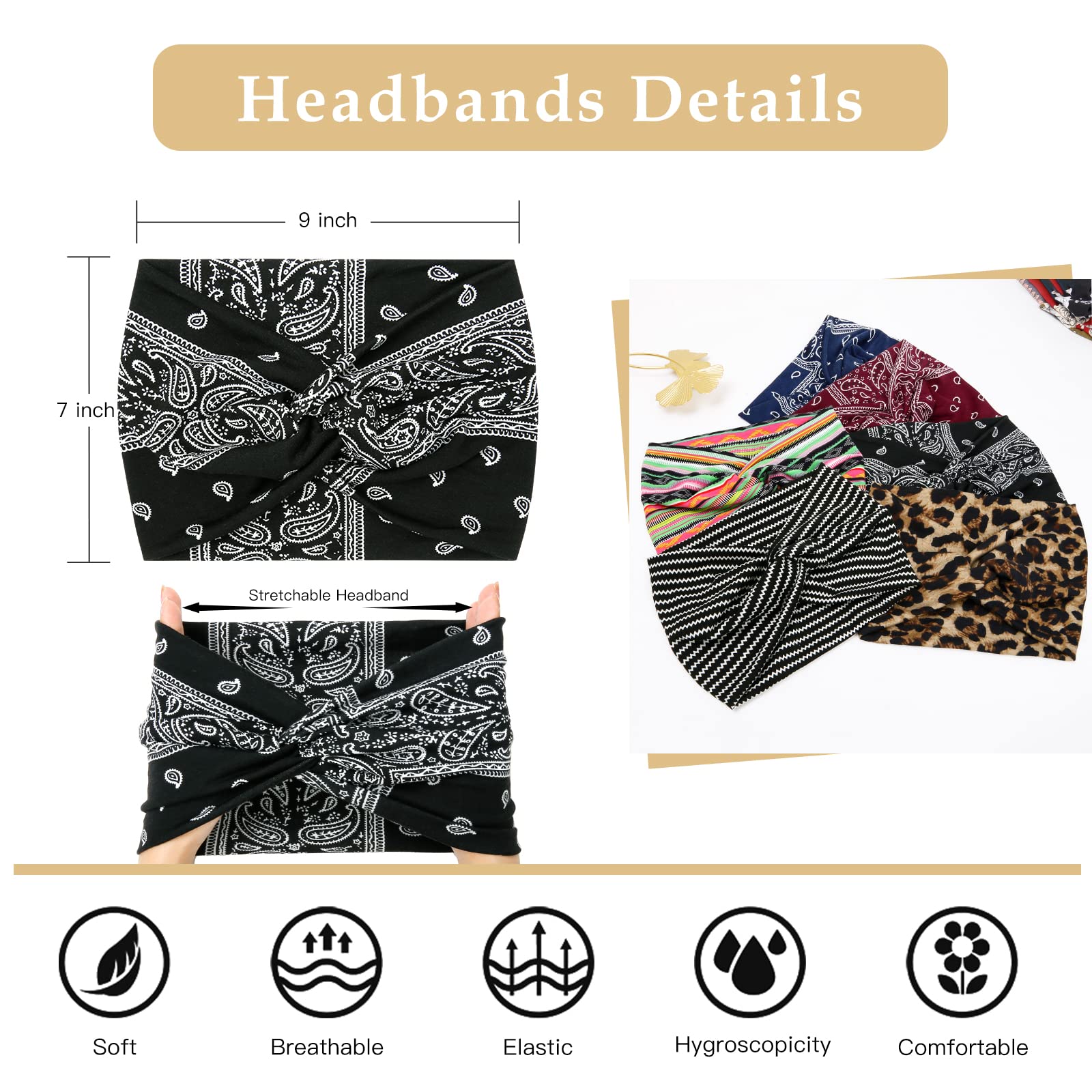 Tobeffect floral boho headband with front knot, ideal for workouts and daily outfits