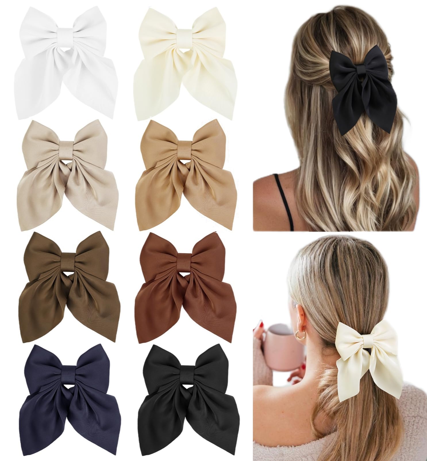 Tobeffect noeud satin 8pcs – accessoire cheveux polyvalent pour toutes occasions.