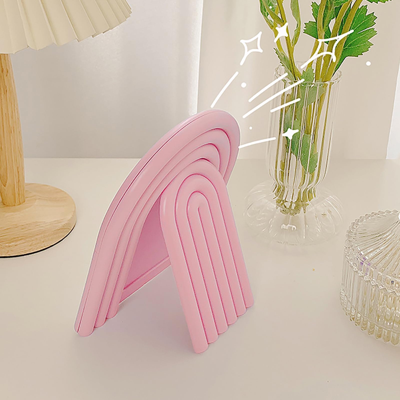 TOBETOPTOOLER Miroir arc rose: reflet clair et élégant pour routines quotidiennes.