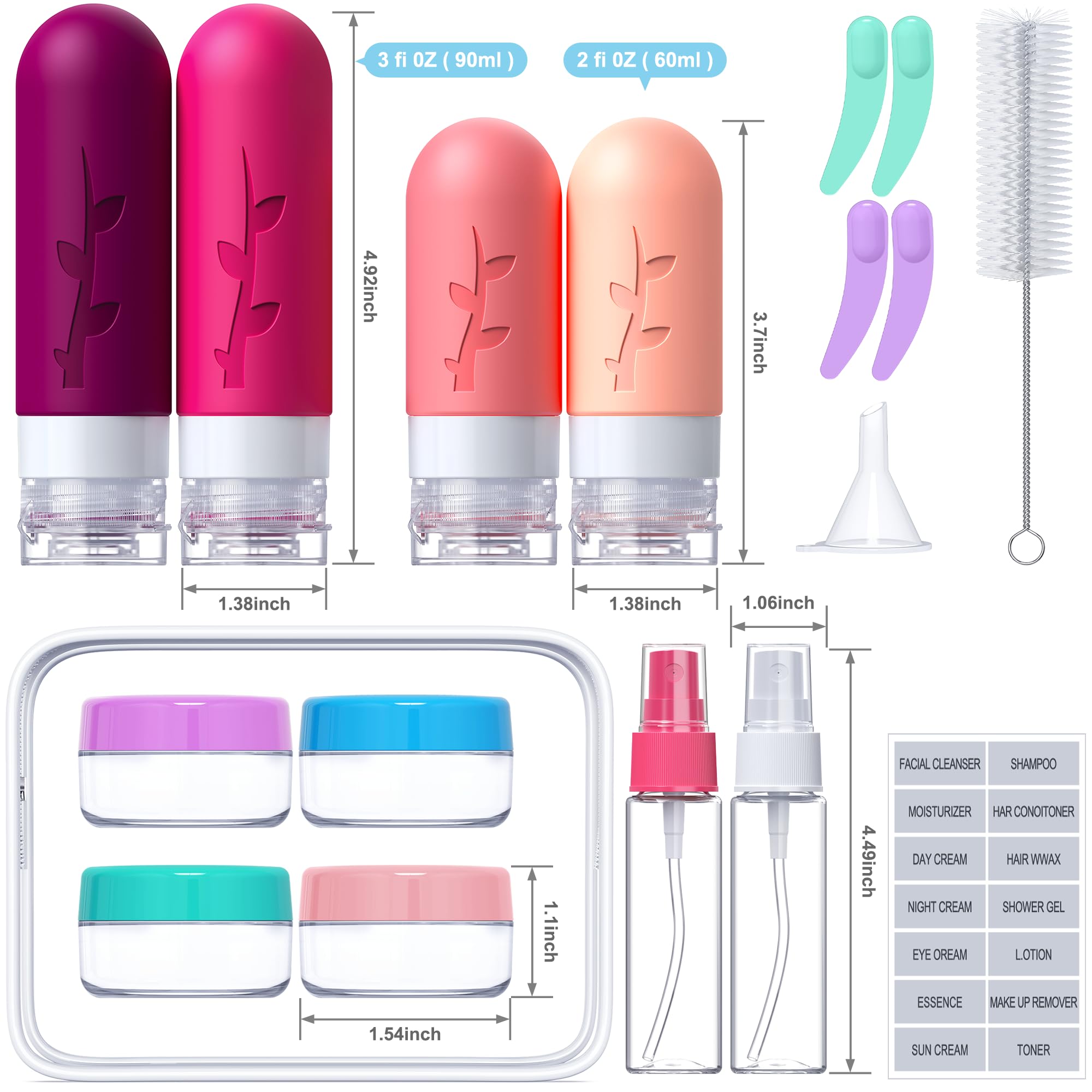 Tocelffe bouteilles silicone voyage 2oz – compactes et faciles à remplir.