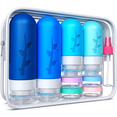 Bouteilles Tocelffe en silicone étanches pour shampooing et soins lors de voyages.