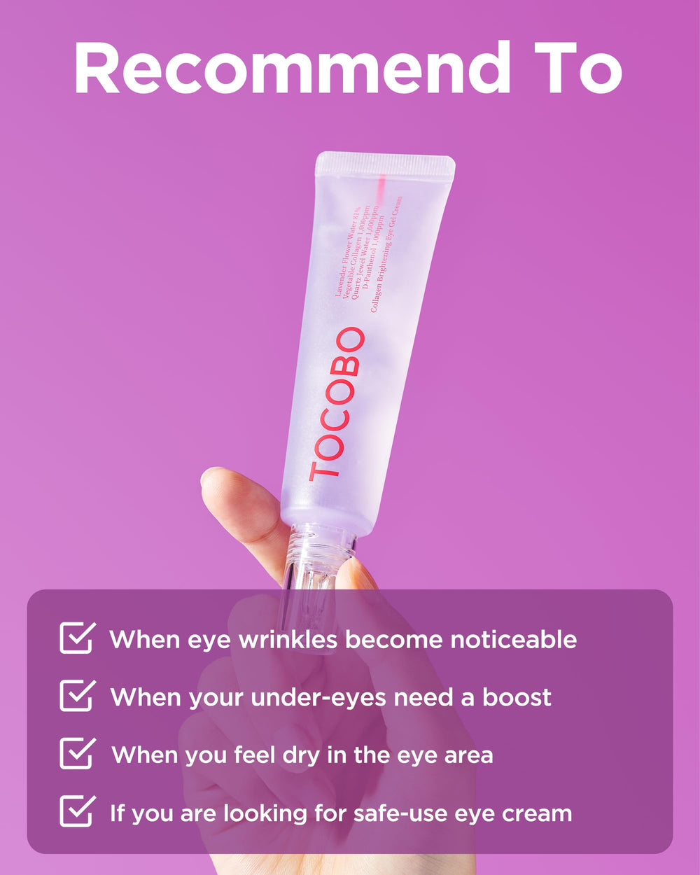 TOCOBO absorption rapide gel yeux, sensation fraiche et non gras.
