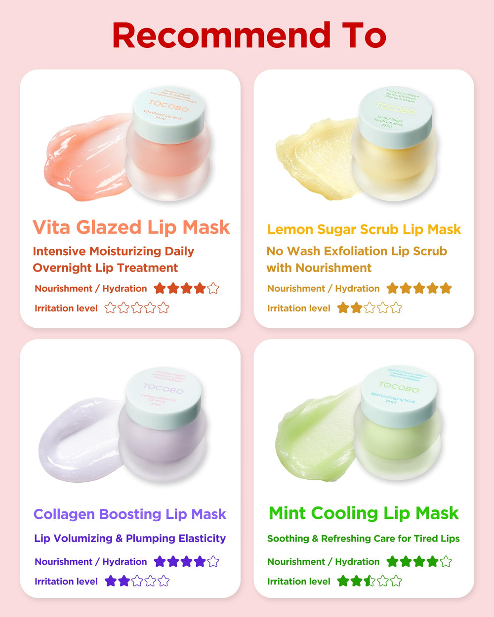 Packaging élégant et pratique du masque lèvres Vita TOCOBO.