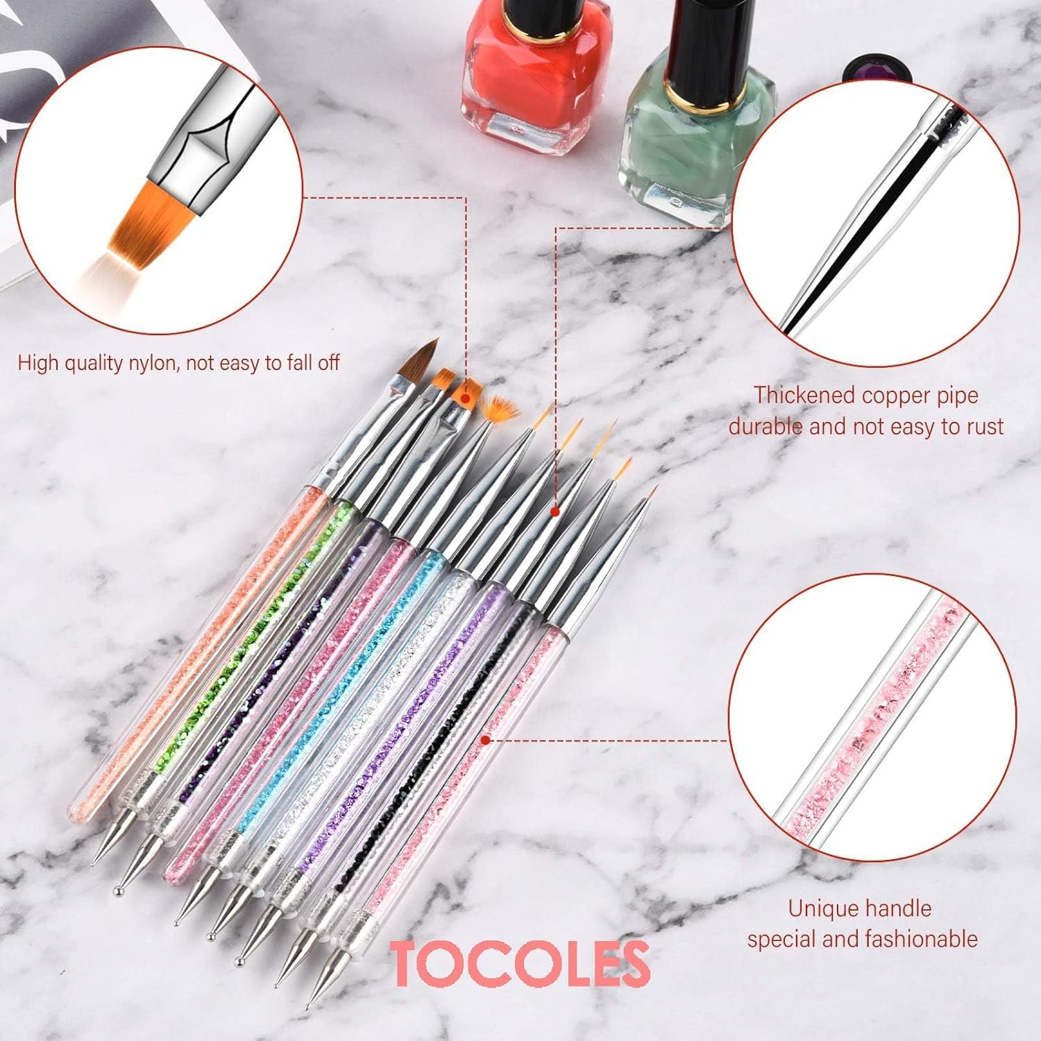 TOCOLES poils en nylon doux pour une application lisse et fiable.