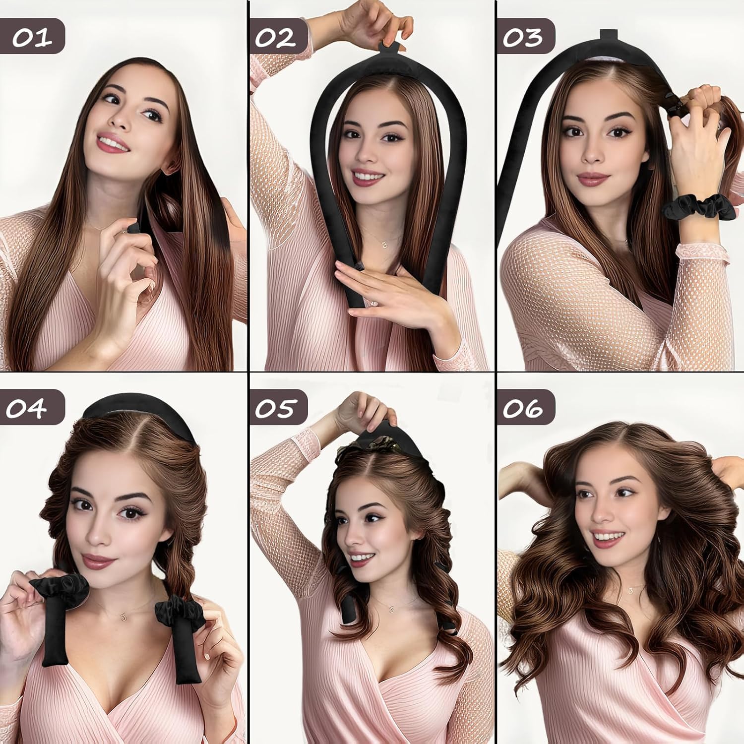 Toeah accessoires-coiffure-satin-nuit: kit polyvalent pour boucles au réveil.