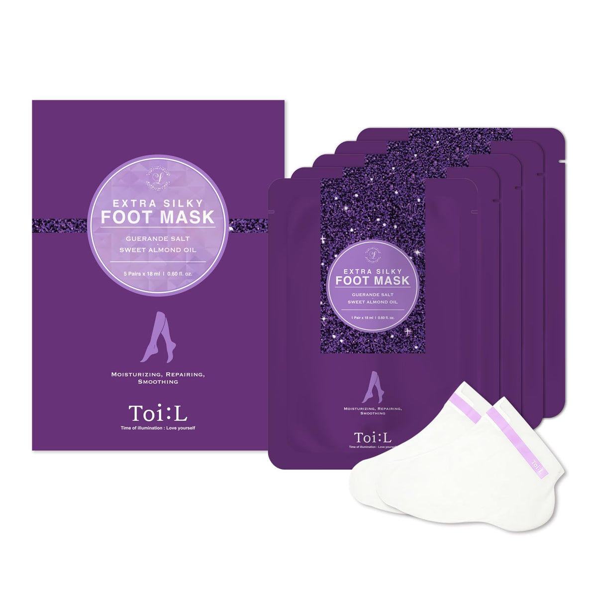 Toi:L – emballage du masque-pieds extra-doux, présentation soignée.