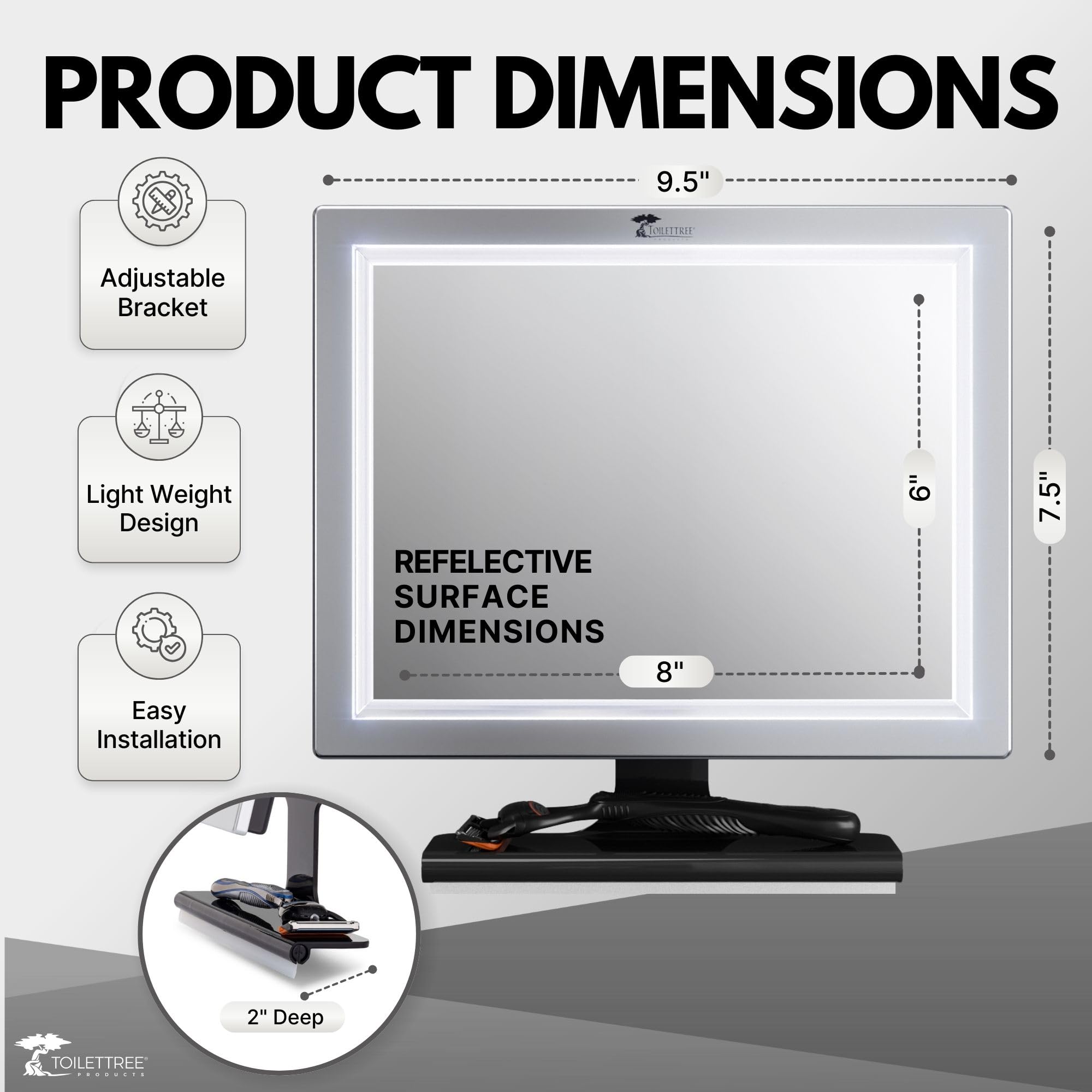 ToiletTree Deluxe Angle reglable: ajuste l’angle pour une vue optimale.