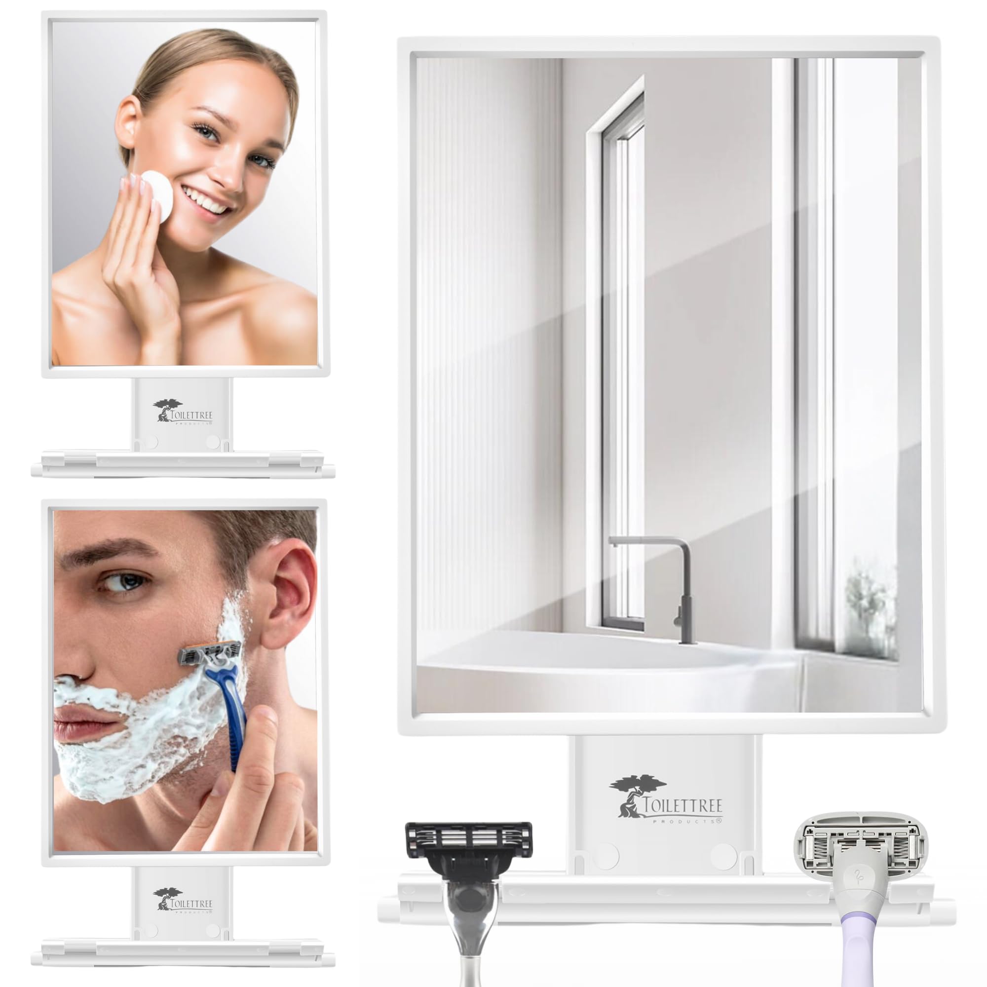 ToiletTree Miroir Douche anti-buée, grande surface, vue nette pour rasage et maquillage.