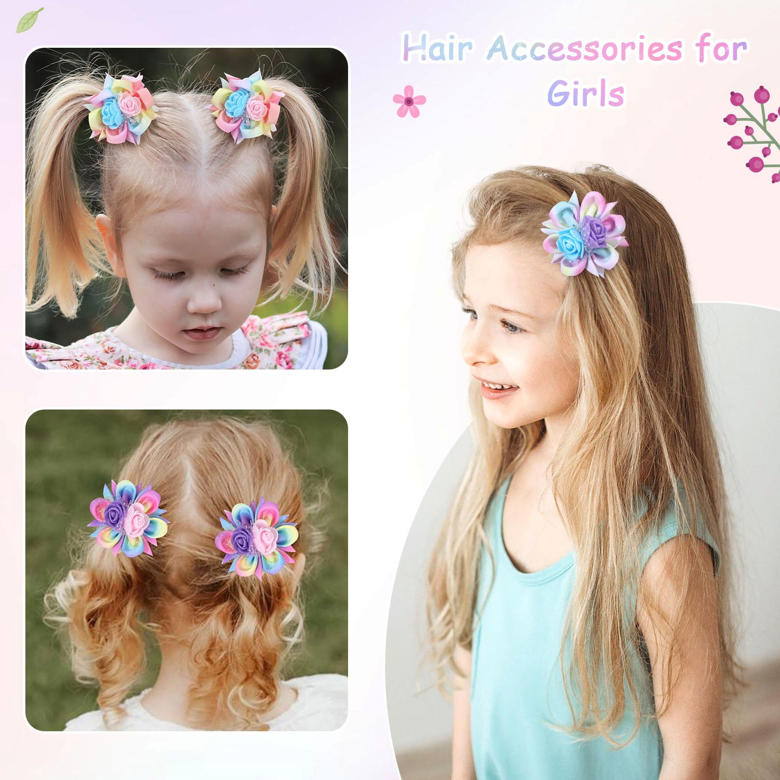 Barrettes arc-en-ciel bleu TOKUFAGU pour cheveux d'enfant, parfaites pour tresses.