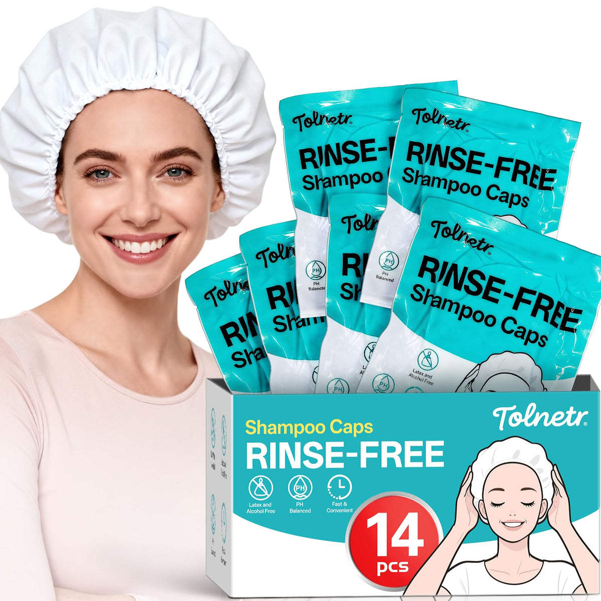 Tolnetr capsules shampooing sans rinage, 14 pièces, pratique pour les déplacements.