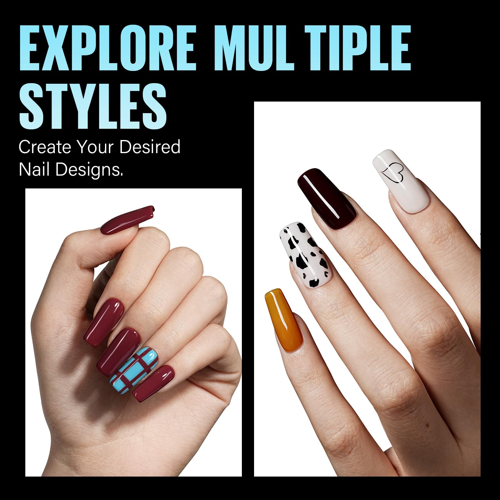 Utilisations polyvalentes des bouts d'ongles demi-matte TOMICCA en nail art.
