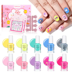 Vernis pour enfants TOMICCA : ensemble de bouteilles et 10 couleurs faciles à assortir.