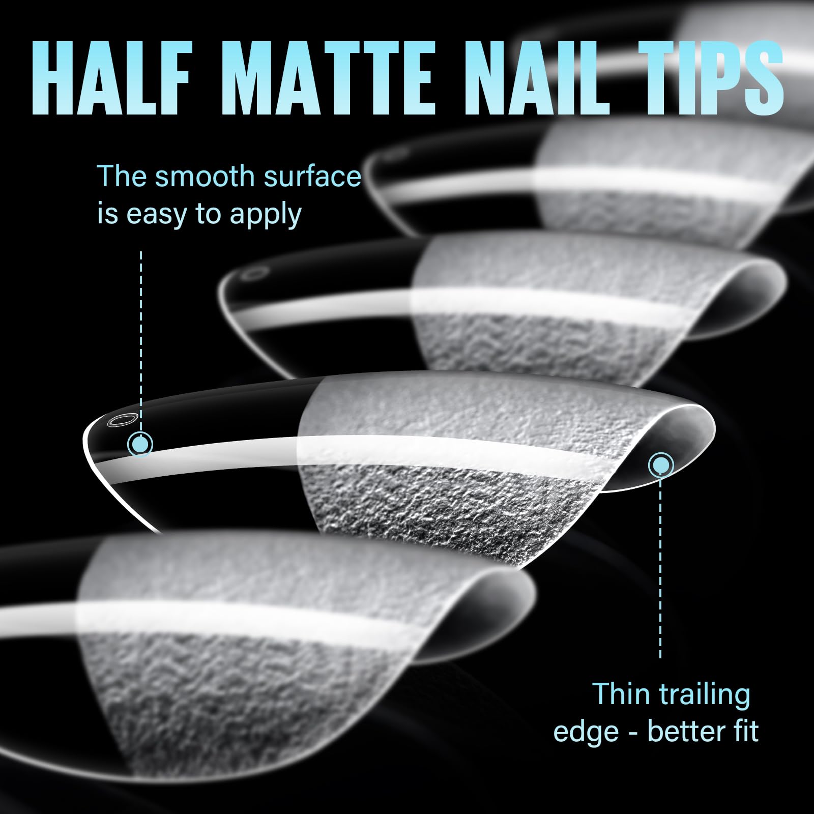 Ongles amande extra-short TOMICCA, 12 tailles pour ajustement précis.