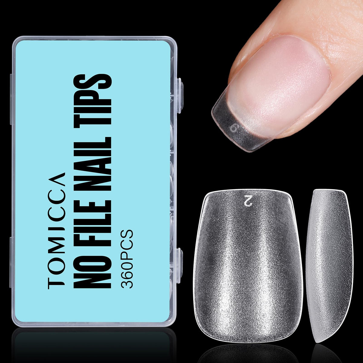 Ongles TOMICCA en forme cercueil extras courts, ensemble 360 pièces.
