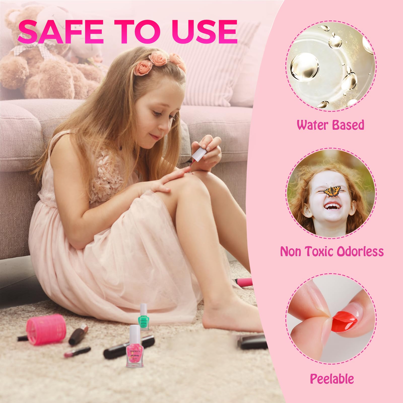 Application rapide avec le vernis TOMICCA pour enfants, pinceau pratique.