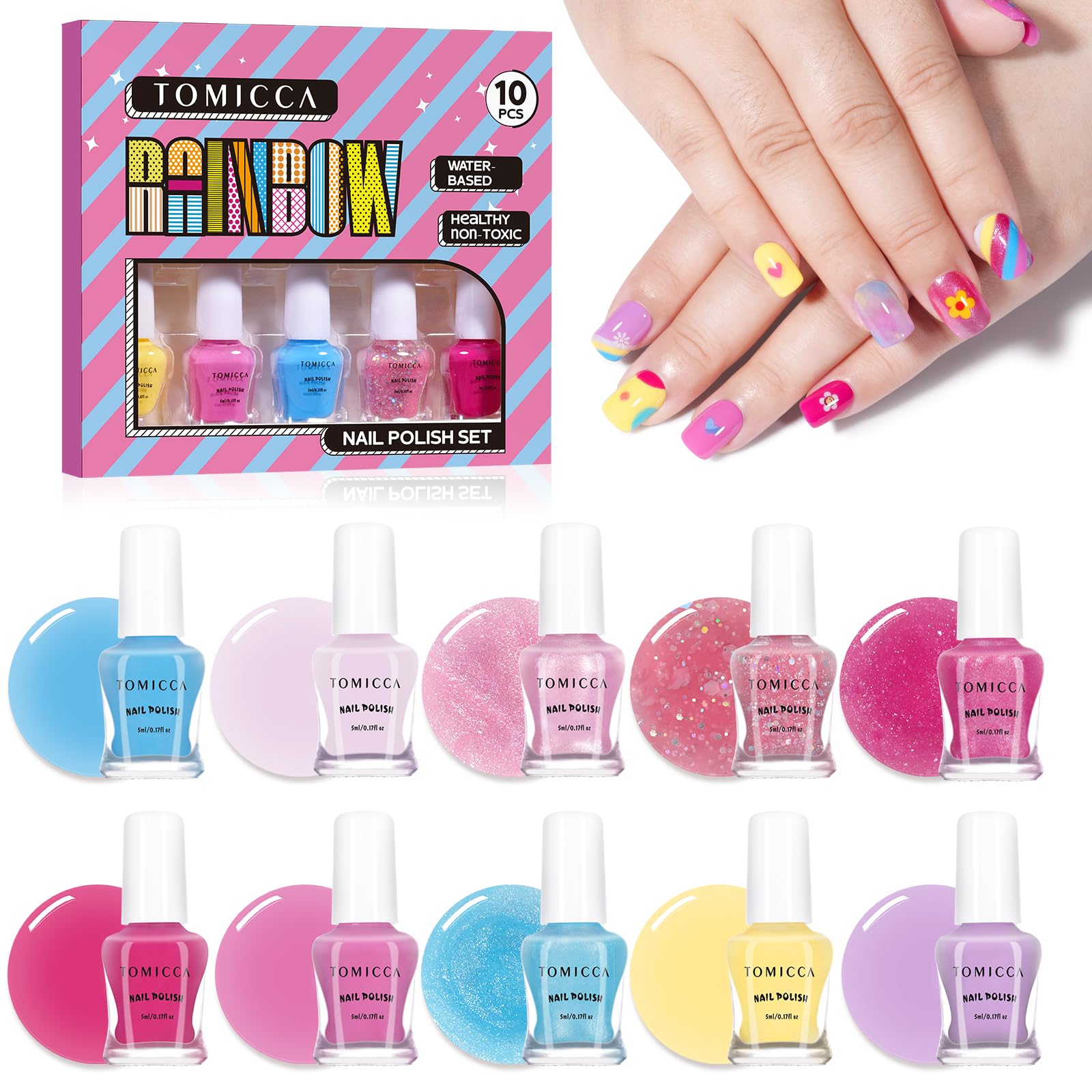 Vernis TOMICCA pour enfants : arc-en-ciel de couleurs pour s'amuser en sécurité.