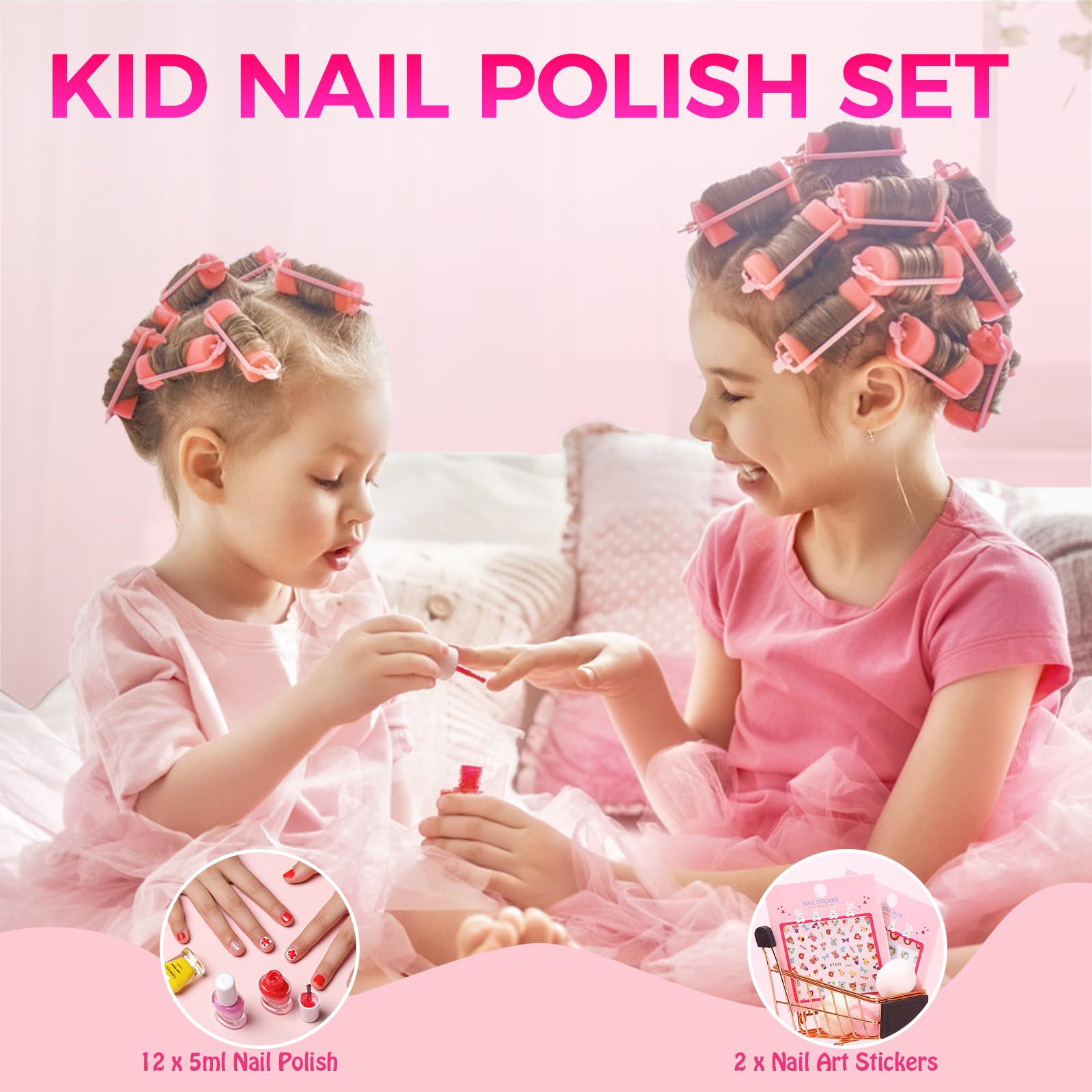 Palette de couleurs pastel TOMICCA pour ongles d'enfants, look doux et ludique.