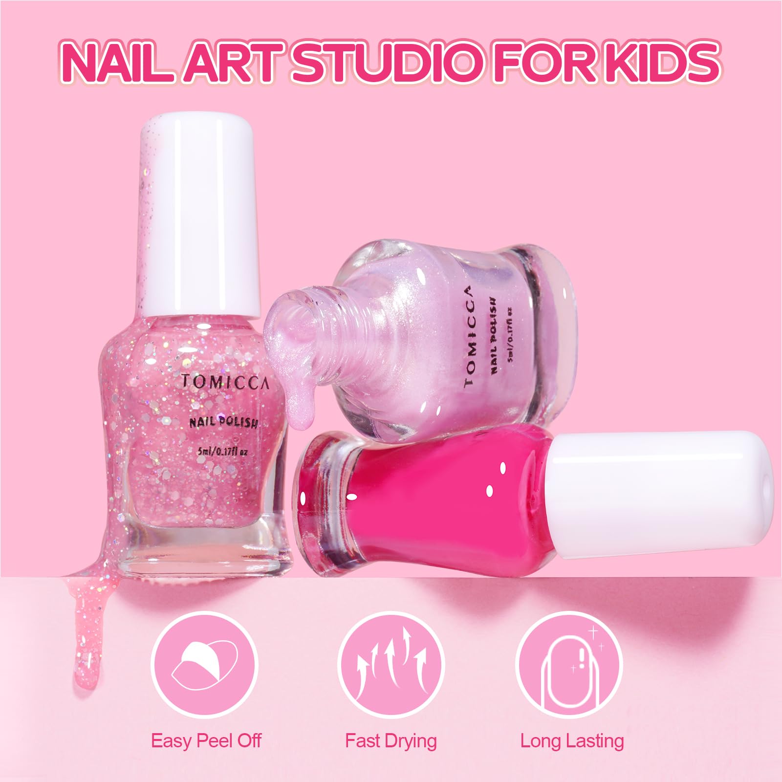 Vernis TOMICCA pour enfants : pinceau précis pour une application nette.