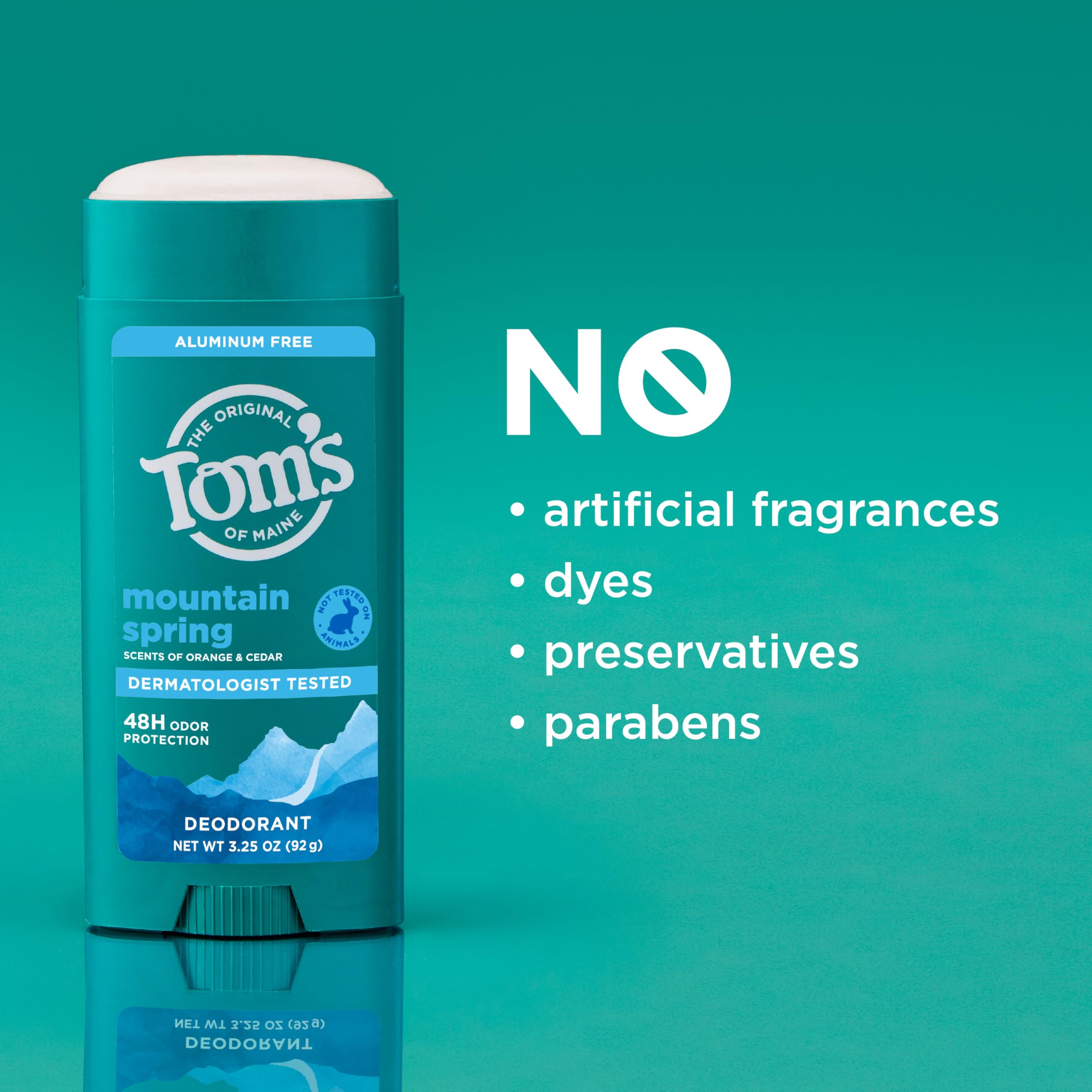 Tom’s of Maine Mountain Spring sans bicarbonate de soude, peau sensible.