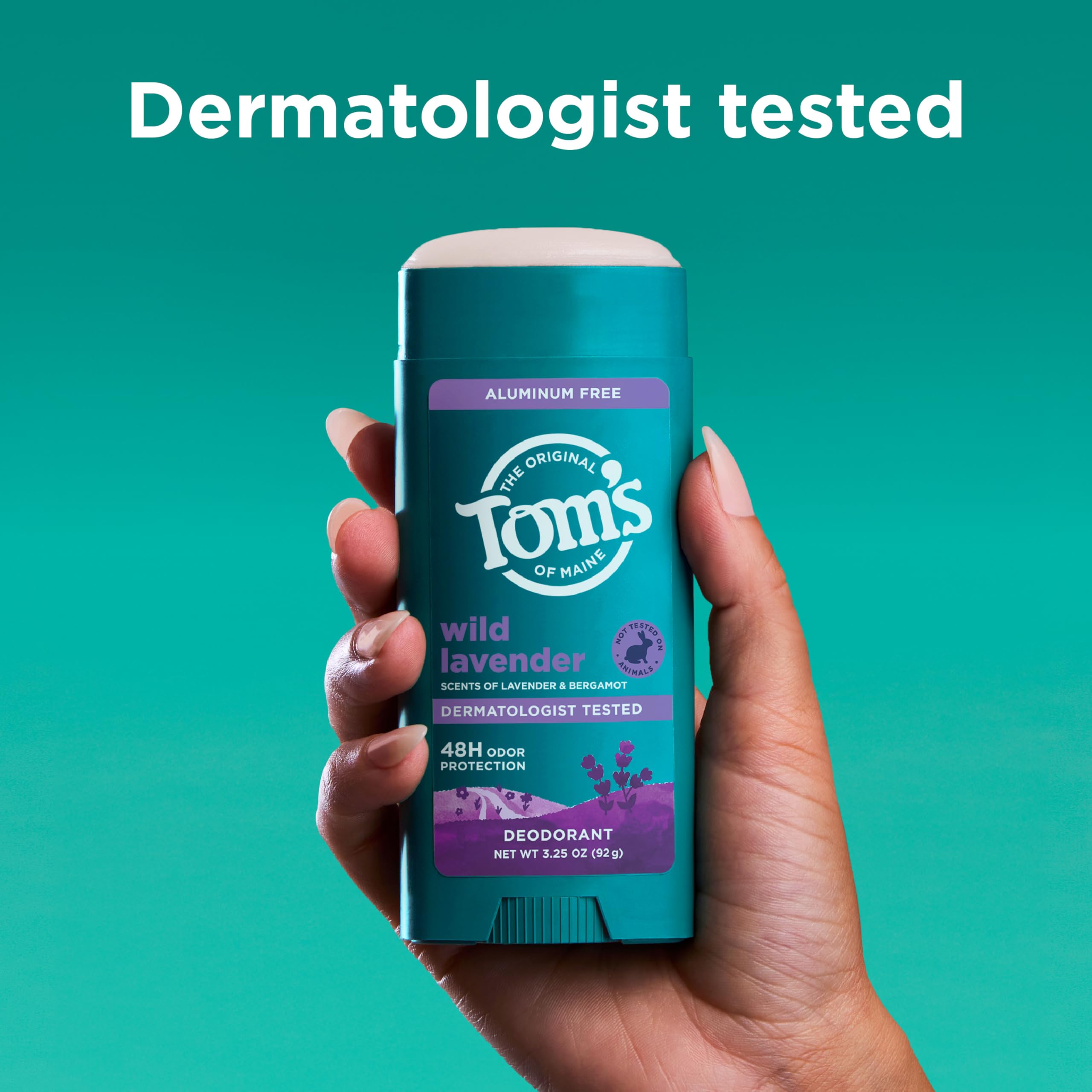 Tom’s of Maine déodorant testé dermatologiquement, respectueux des peaux sensibles.
