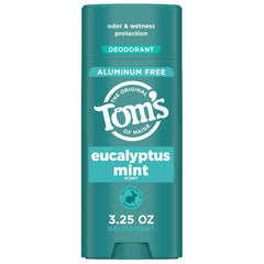 Tom's of Maine Déodorant Eucalyptus Mint en stick, parfum frais et vivifiant.
