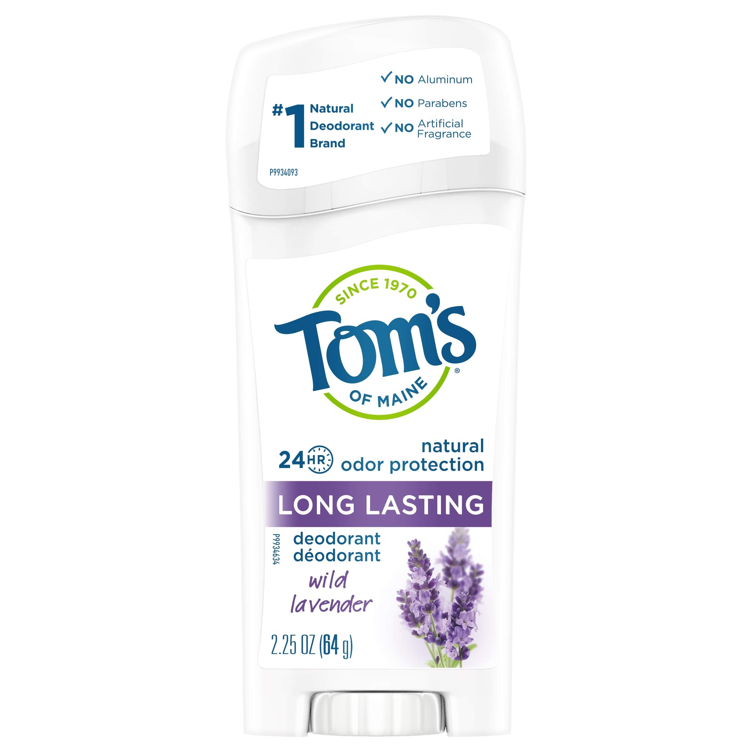 Tom's of Maine déodorant lavande sauvage bouteille, protection douce des odeurs sans aluminium.