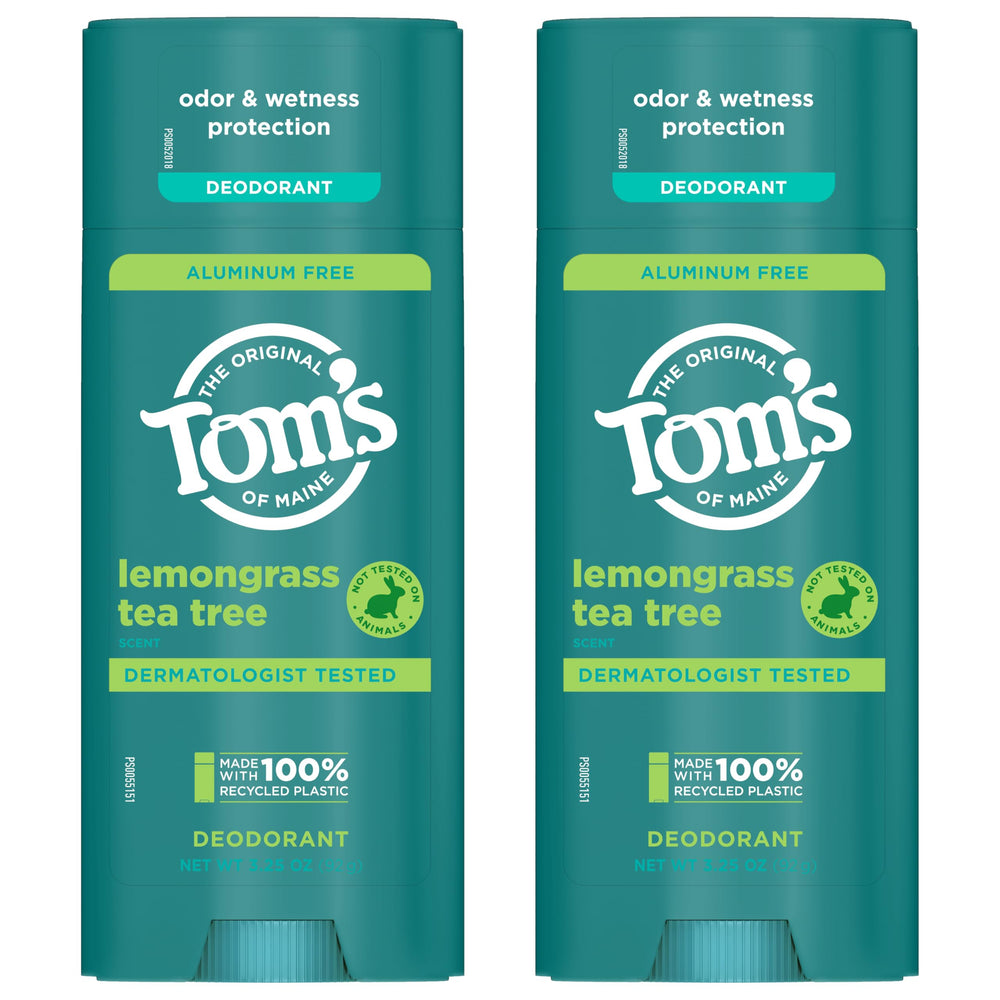 Natural ingredients imagery associated with Tom's of Maine Lemongrass Tea Tree deodorant.
