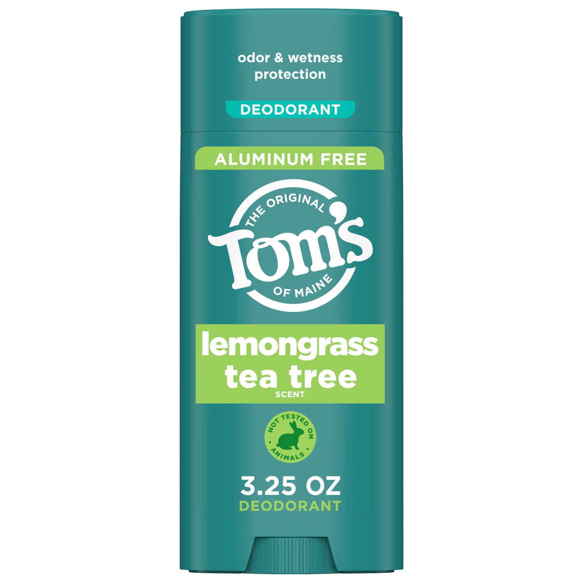 Tom's of Maine Lemongrass Tea Tree deodorant stick provides aluminum-free, all-day freshness.