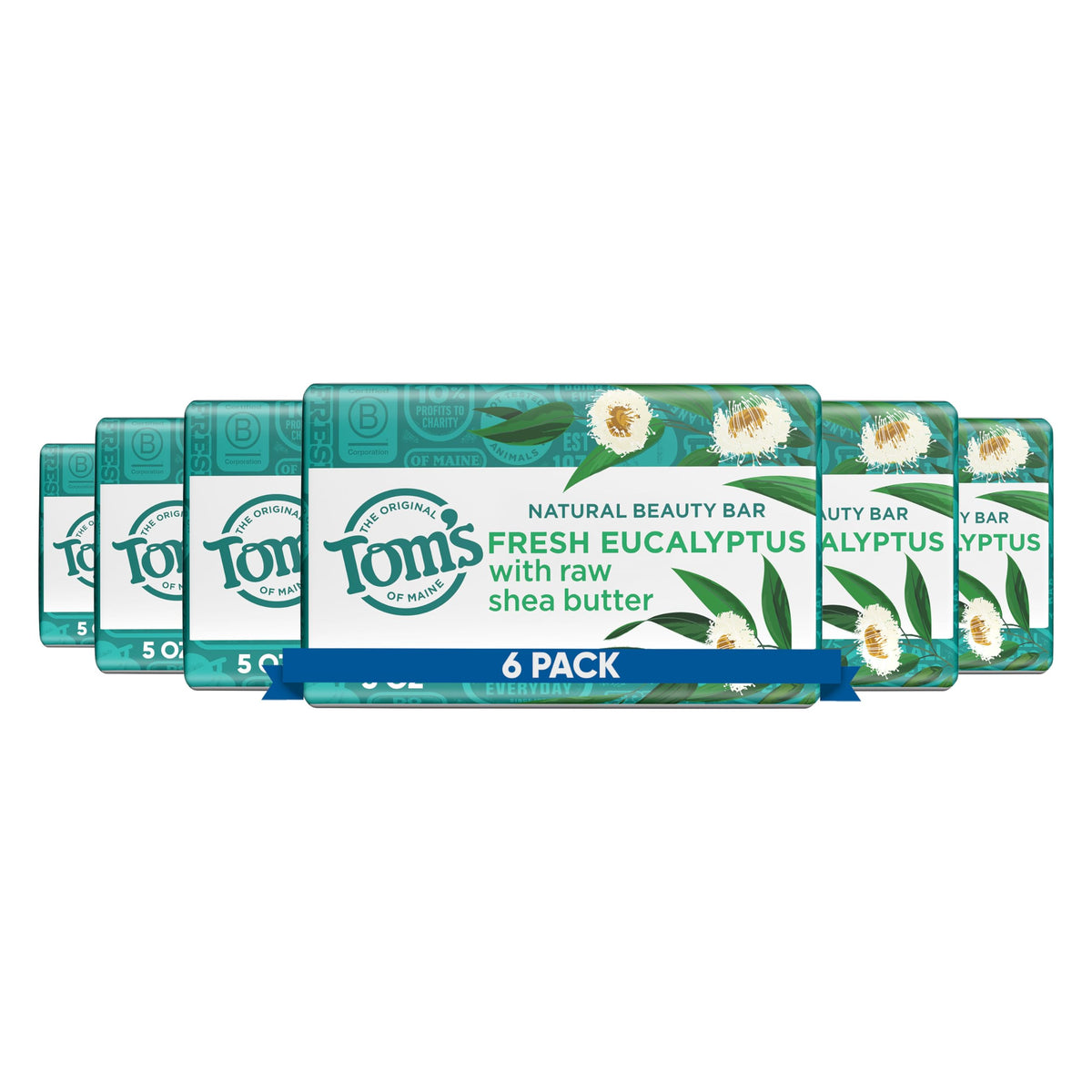 Tom's of Maine, savon beauté naturelle eucalyptus, emballage pack6, hydratation douce.