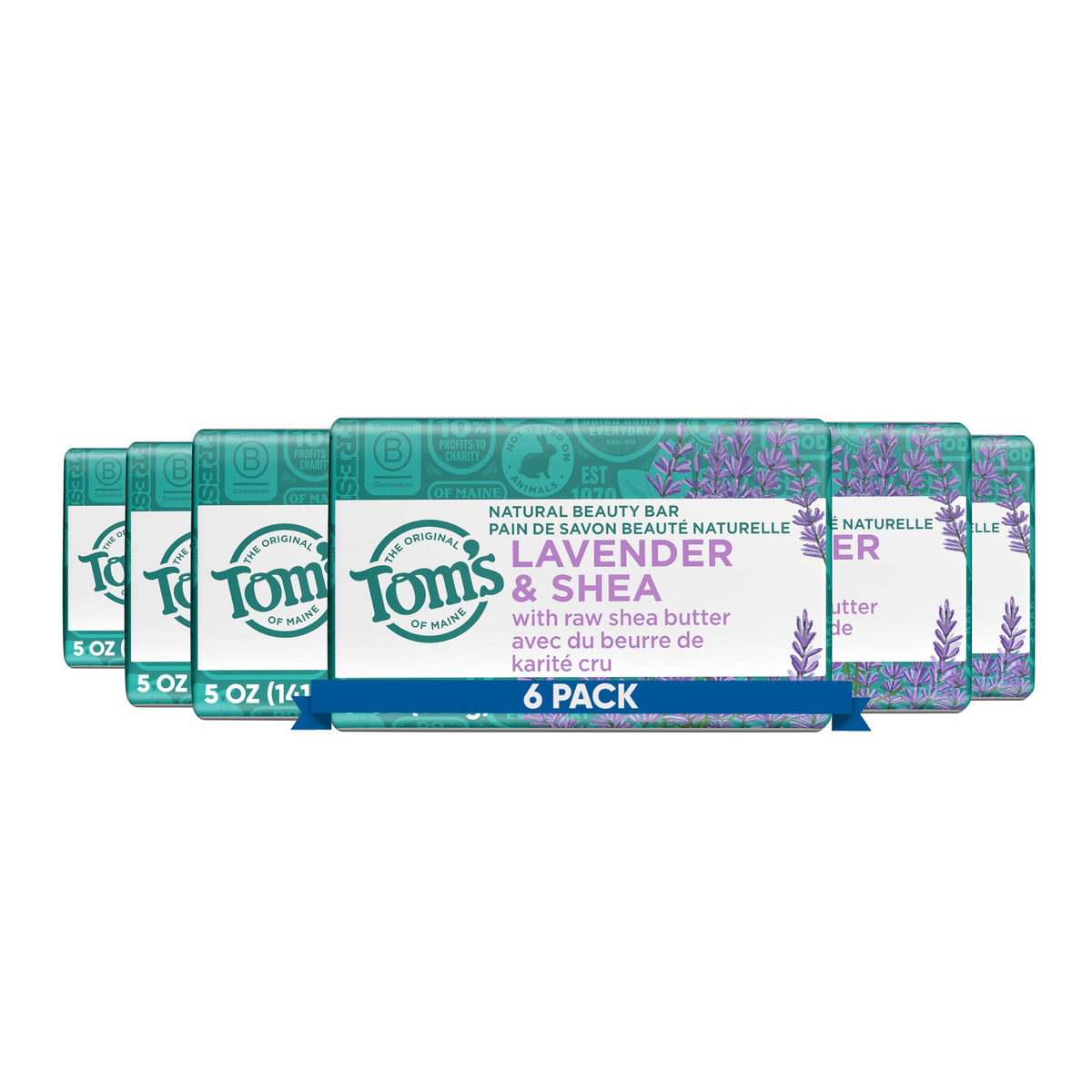 Tom's of Maine Savon Lavande et Karité – six barres visibles hydratation naturelle
