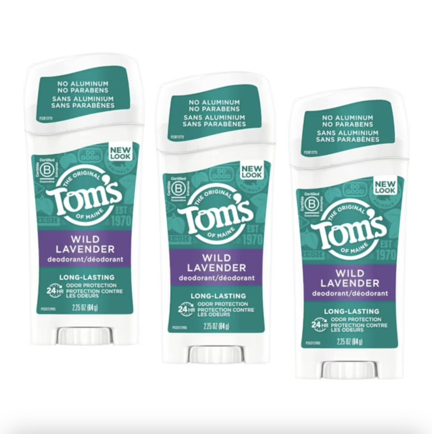 Tom's of Maine Déodorant Lavande Sauvage lot de 3 pour une fraîcheur durable.