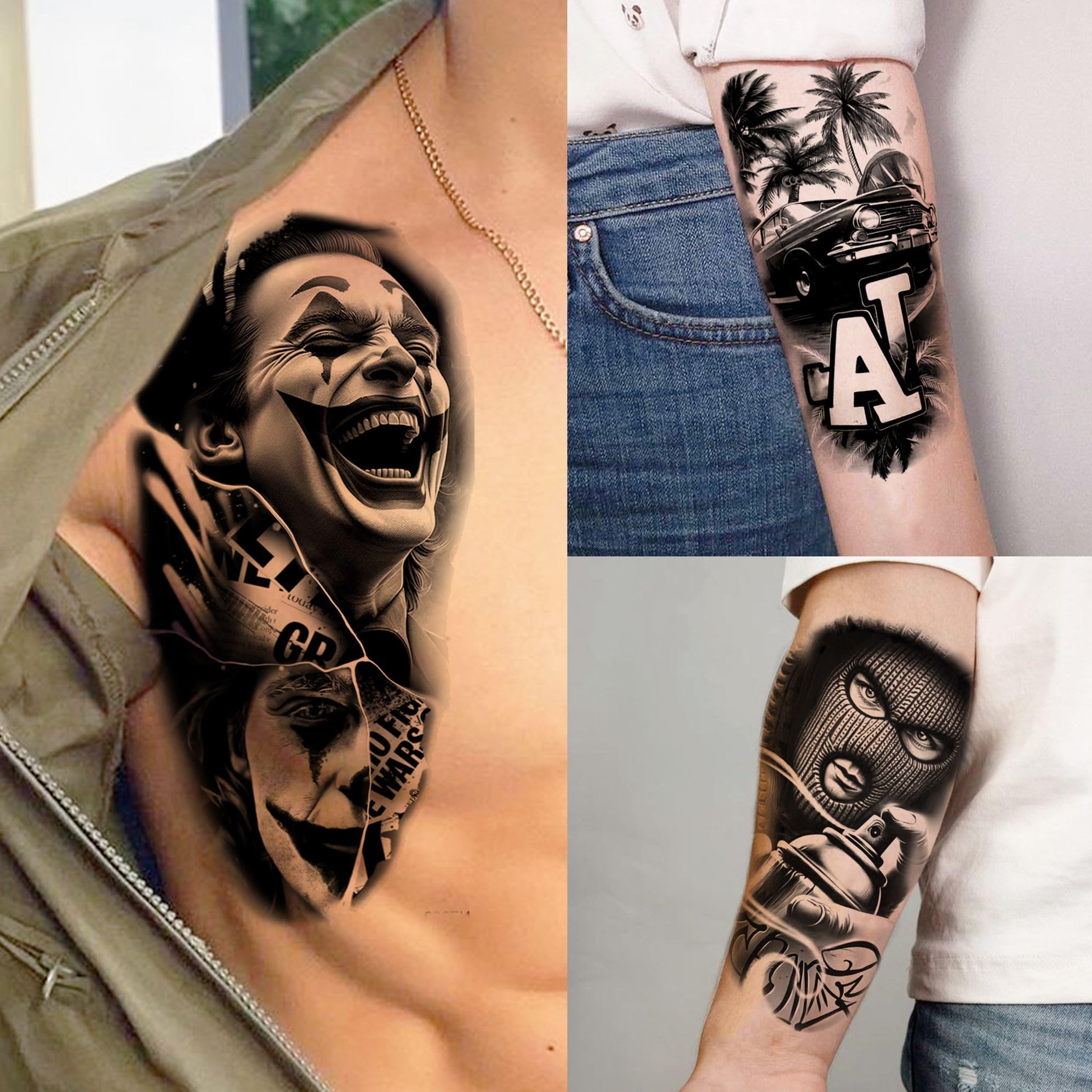 Toneoldshu tatouages temporaires Crâne et motifs gothiques: parfait pour soirée cosplay
