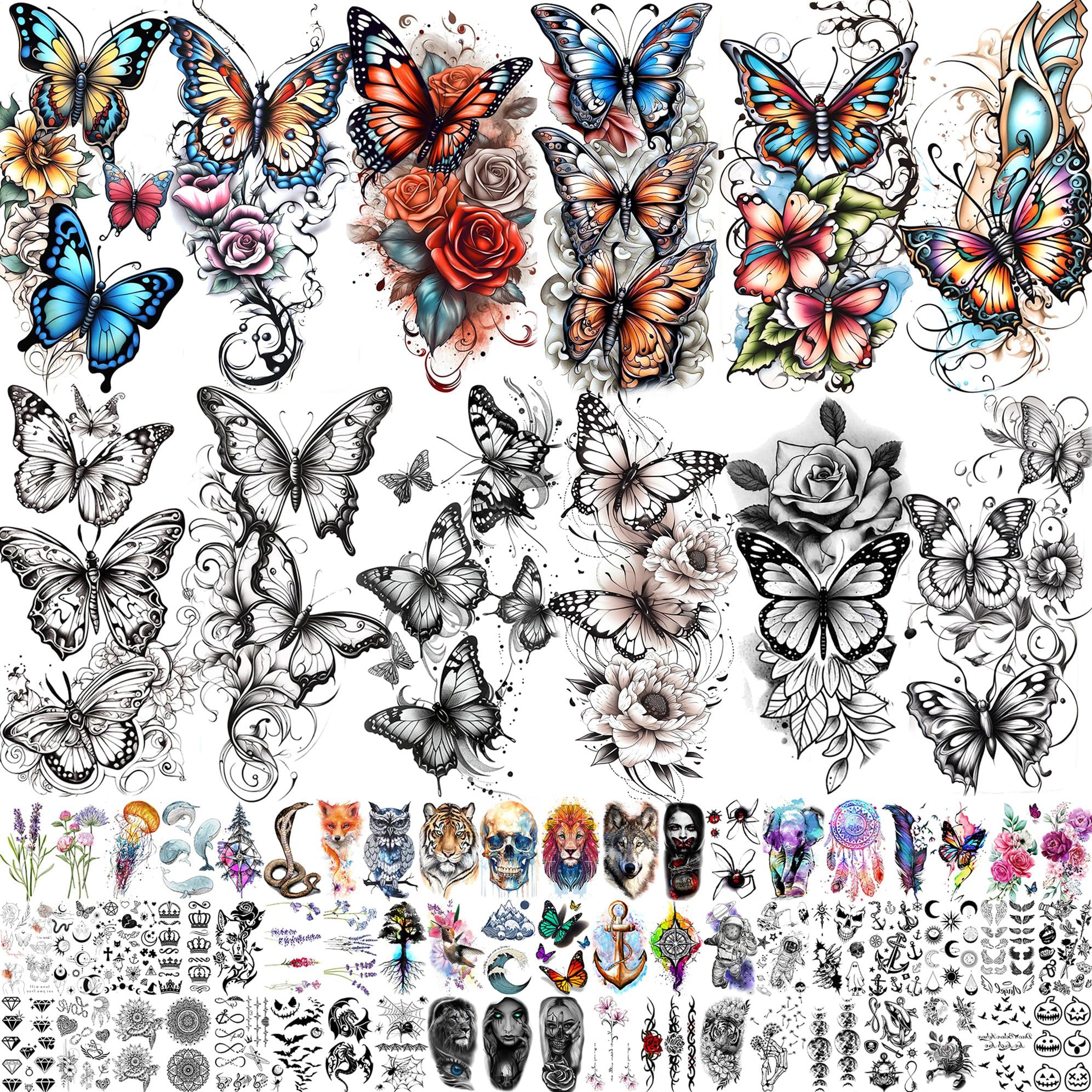 Toneoldshu papillons aquarelle tatouages temporaires pour une allure chic et lumineuse.