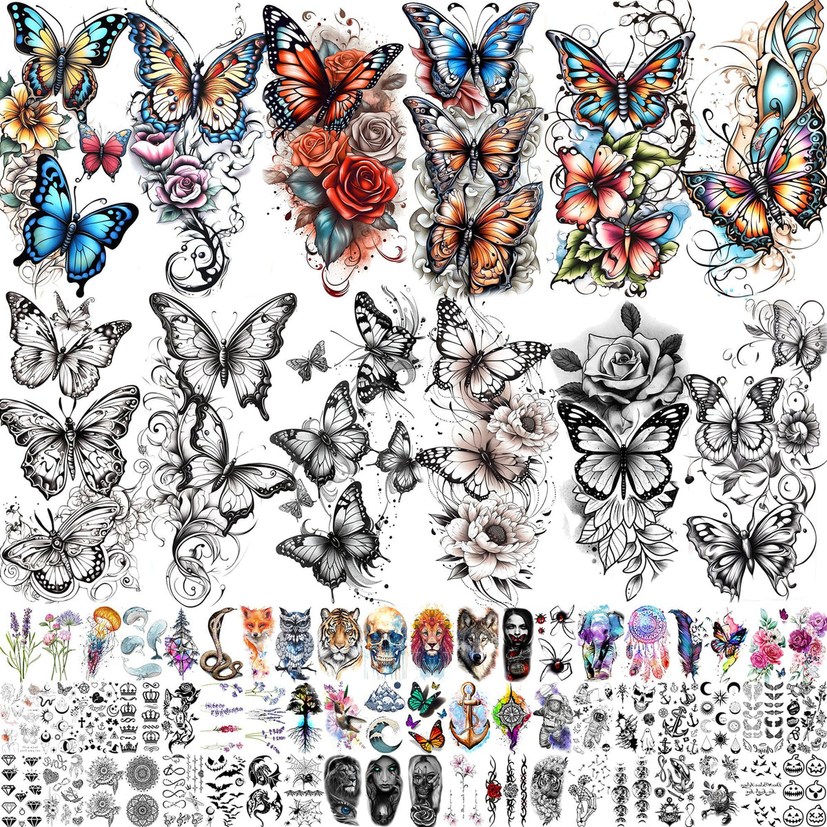 Toneoldshu papillons aquarelle tatouages temporaires pour une allure chic et lumineuse.