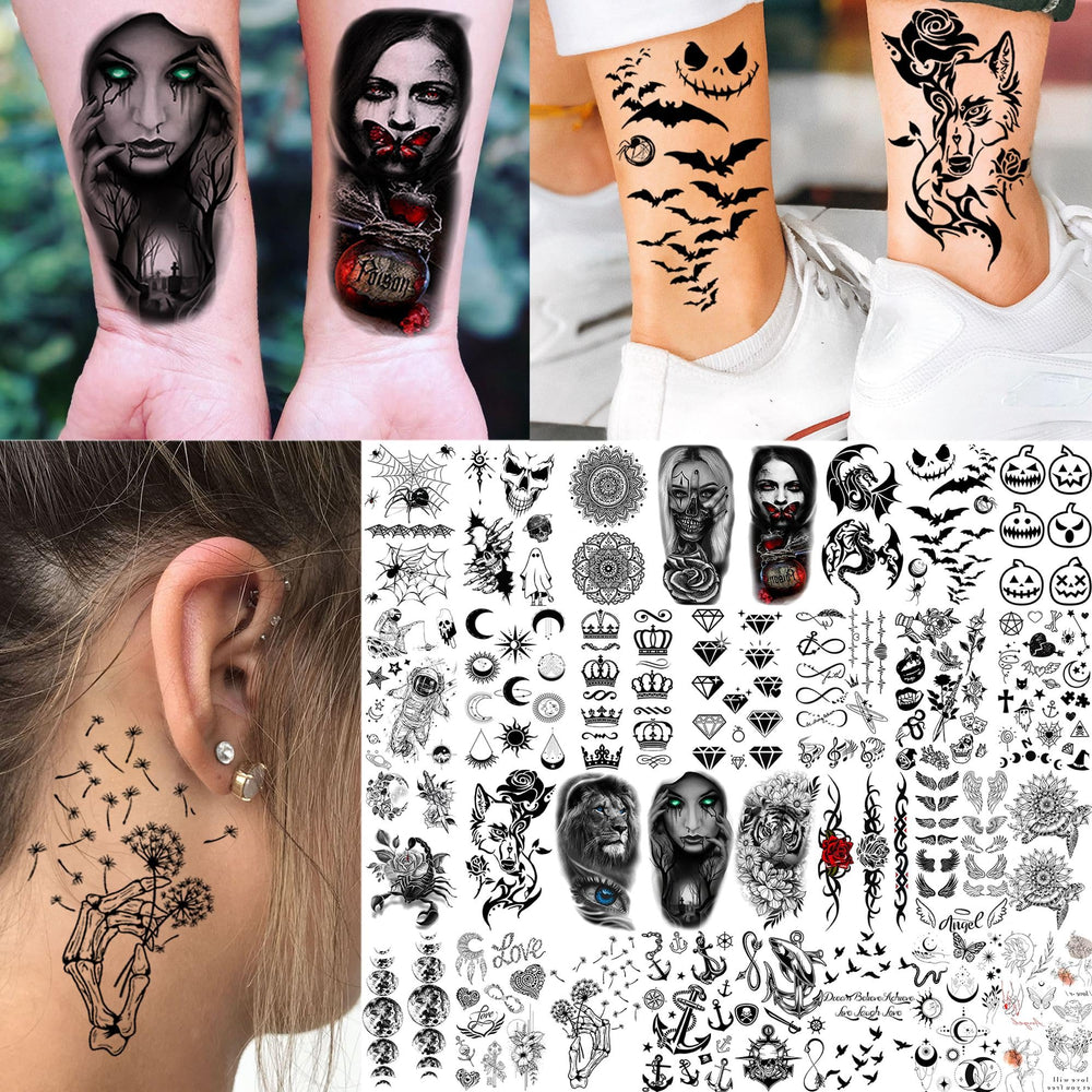 Toneoldshu tatouages fleurs et animaux, rendu réaliste et coloré.