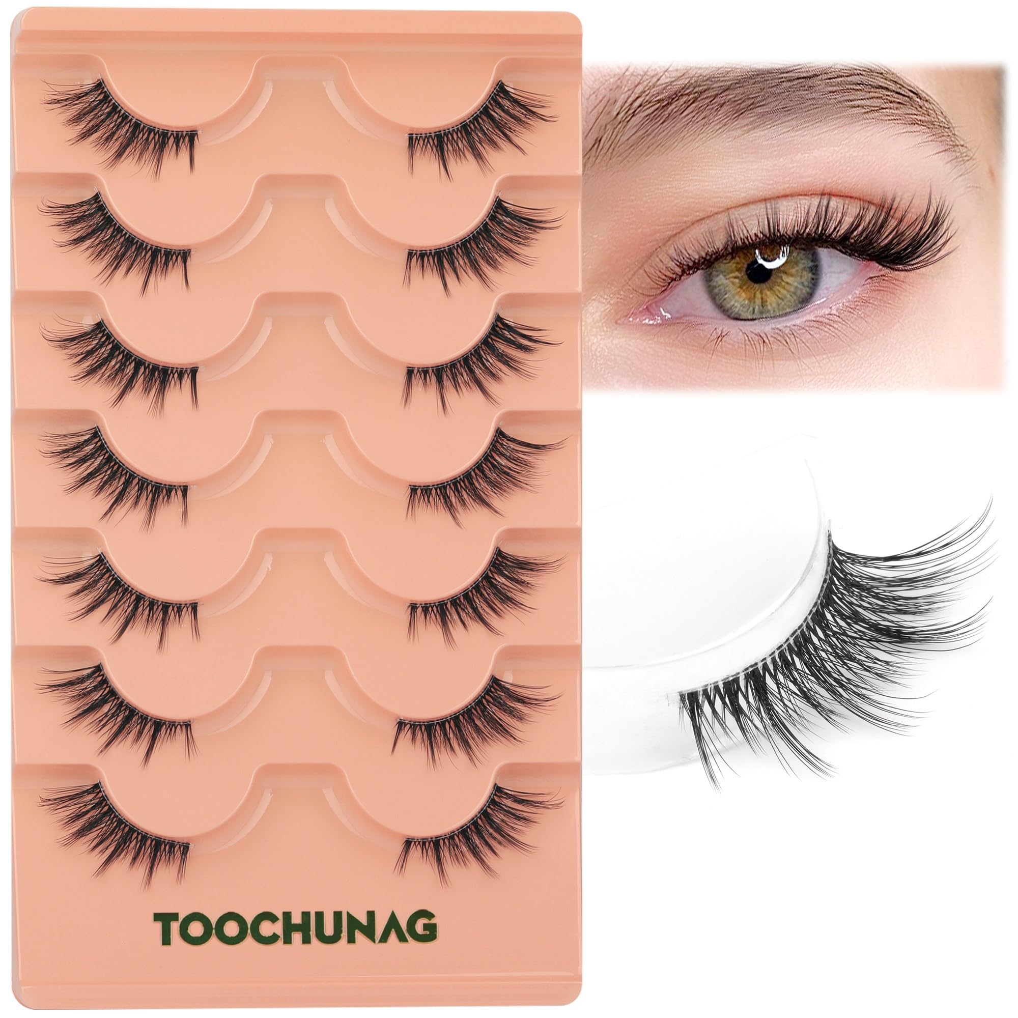 TOOCHUNAG cils demi-manga naturels pour un regard lifté et doux.