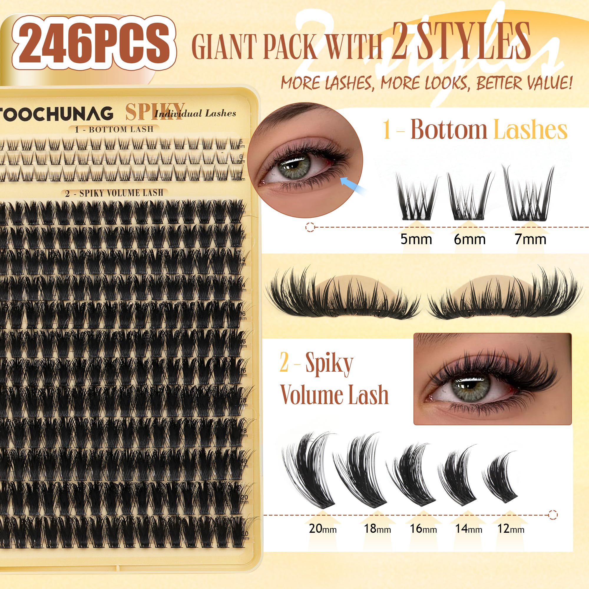 TOOCHUNAG cils doubles en grappes spikes pour densité accrue