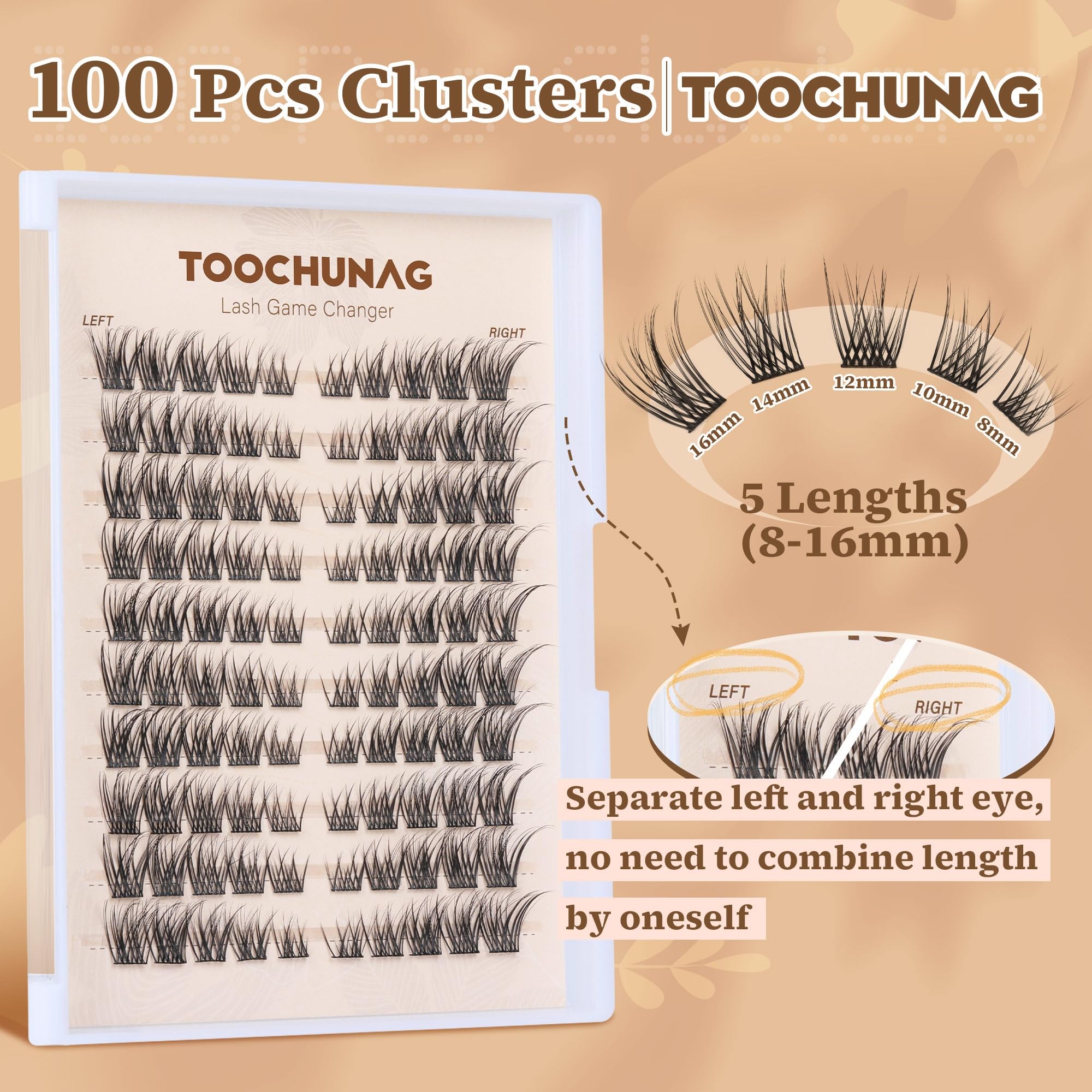 toochunag cils-extensions gauche-droite naturel 8-16mm pour un look equilibré.