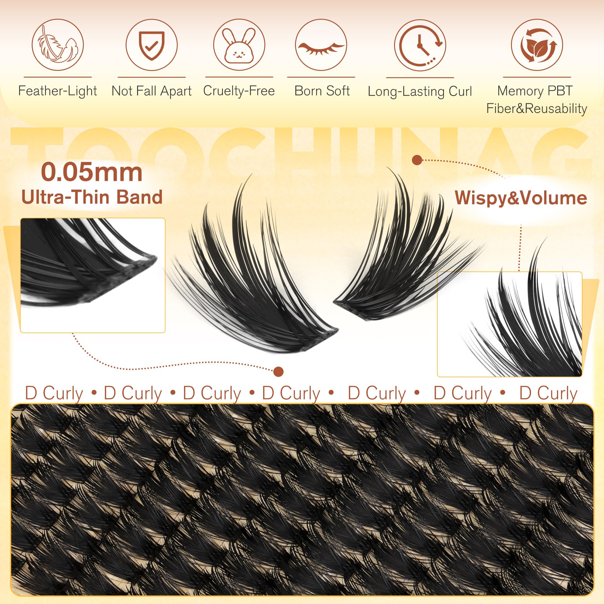 TOOCHUNAG cils longs 12-20 mm en grappes spikes pour un regard audacieux