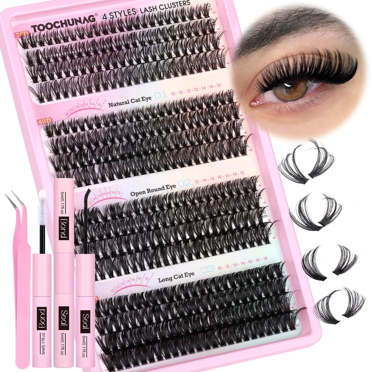 TOOCHUNAG ensemble extensions cils 384pcs pour un regard personnalisable à domicile.