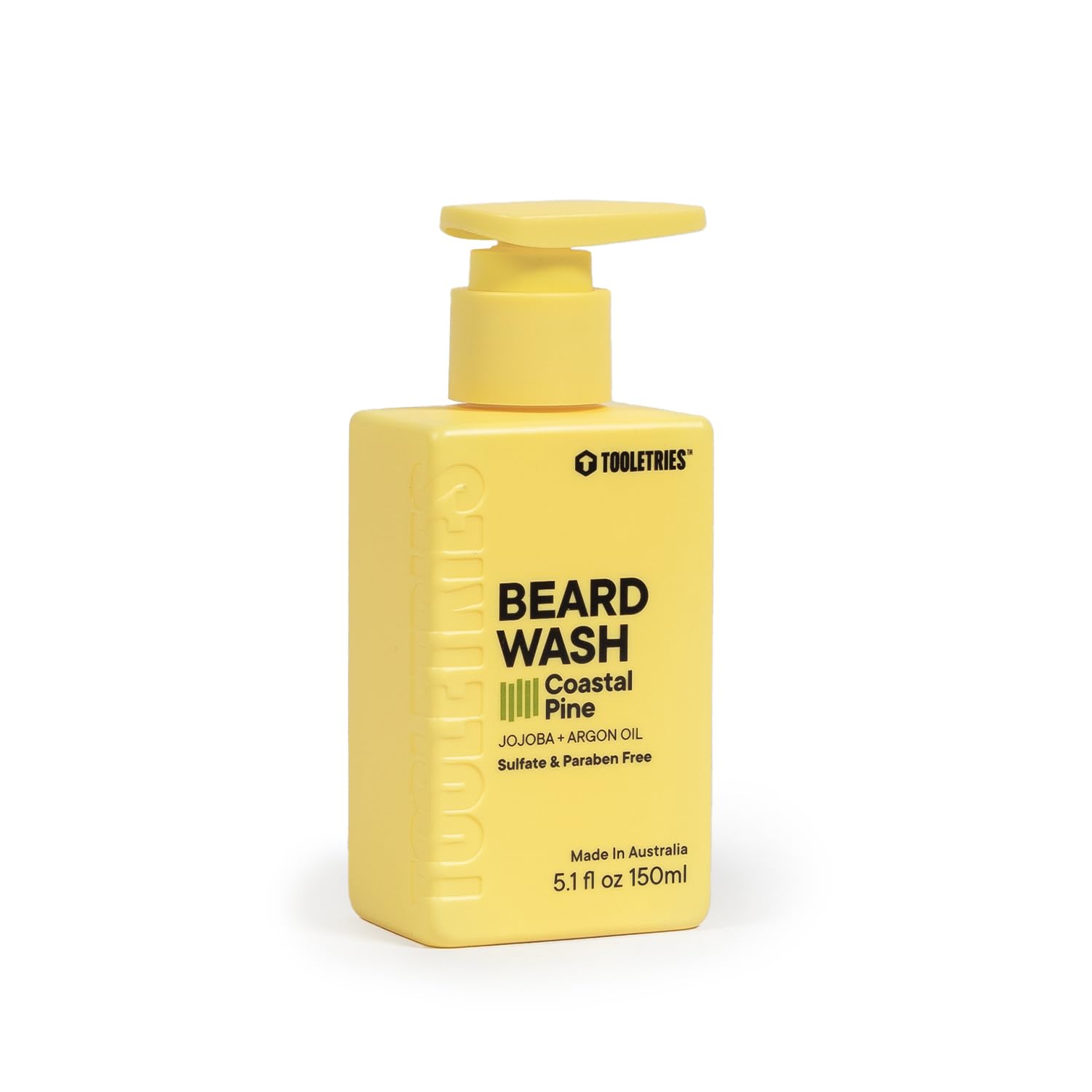 TOOLETRIES bain-barbe pin côtier: bouteille montrant hydratation douce pour barbe soignée.