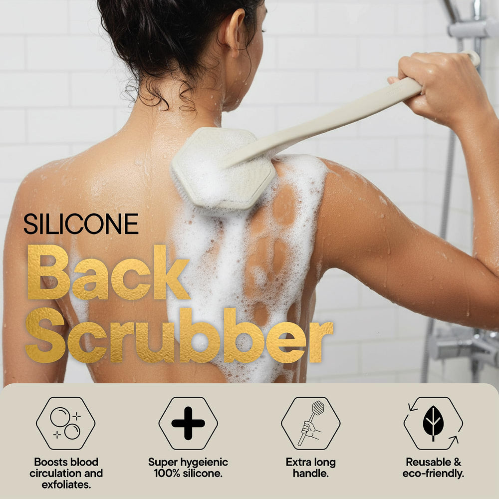 TOOLETRIES brosse-dos-silicone-adherence-surface-lisse, sans adhésifs pour un rangement sûr.