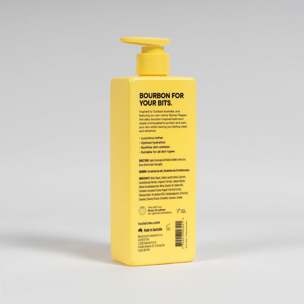 TOOLETRIES gel-douche Outback Bourbon offre une mousse dense et rafraîchissante.