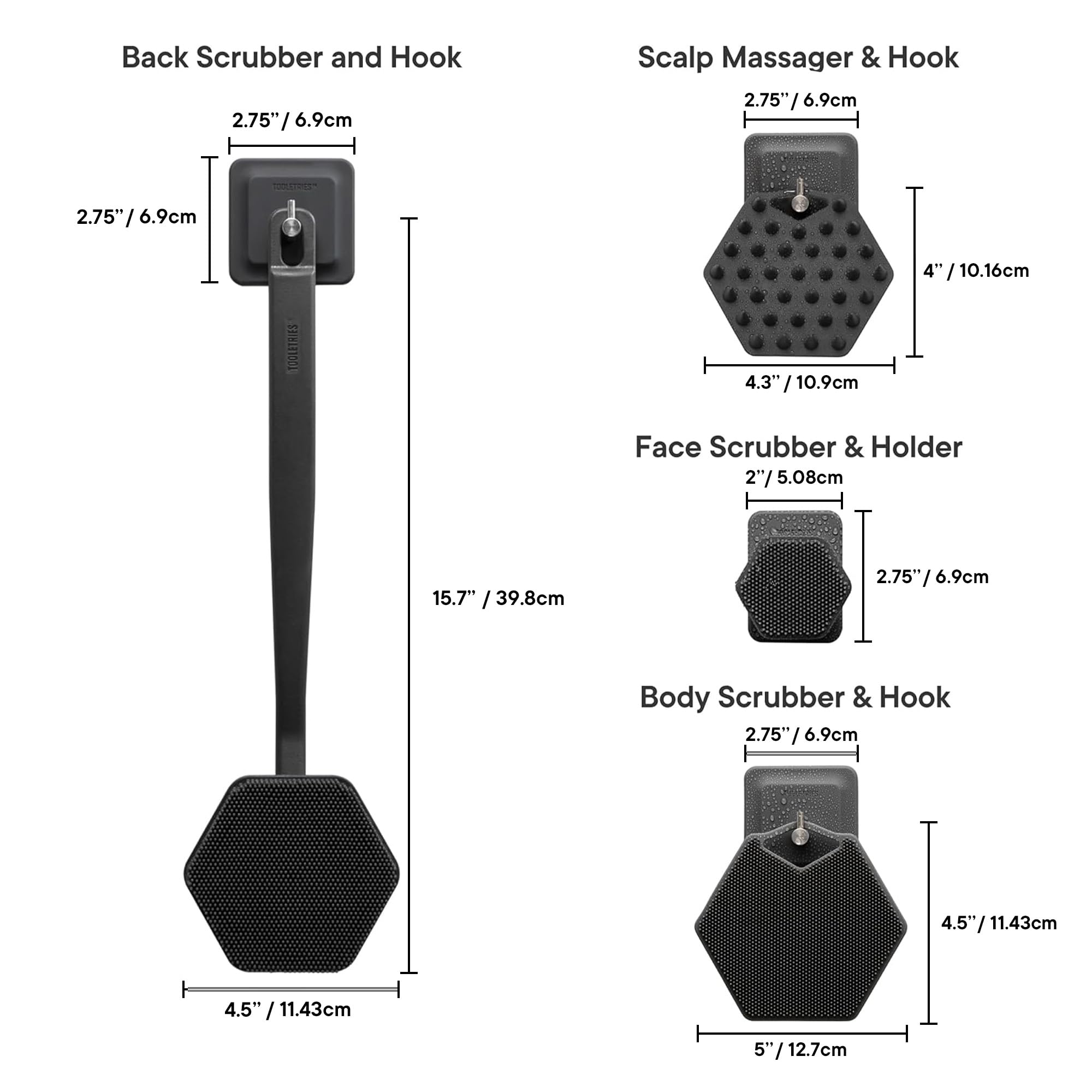 TOOLETRIES Scrub King – crochets-douche-silicone: rangement simple et accès rapide au kit