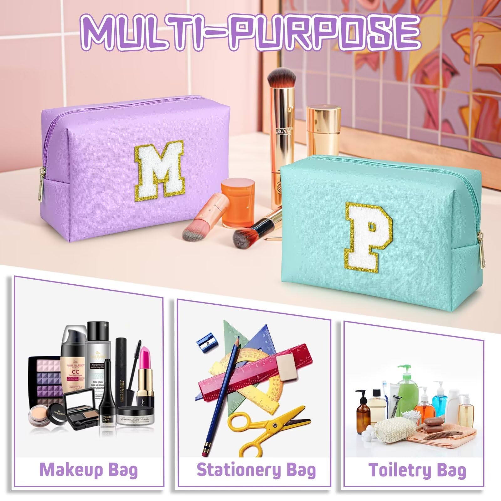 TOPEAST trousse maquillage violet avec fermeture dorée, cadeau élégant et pratique.