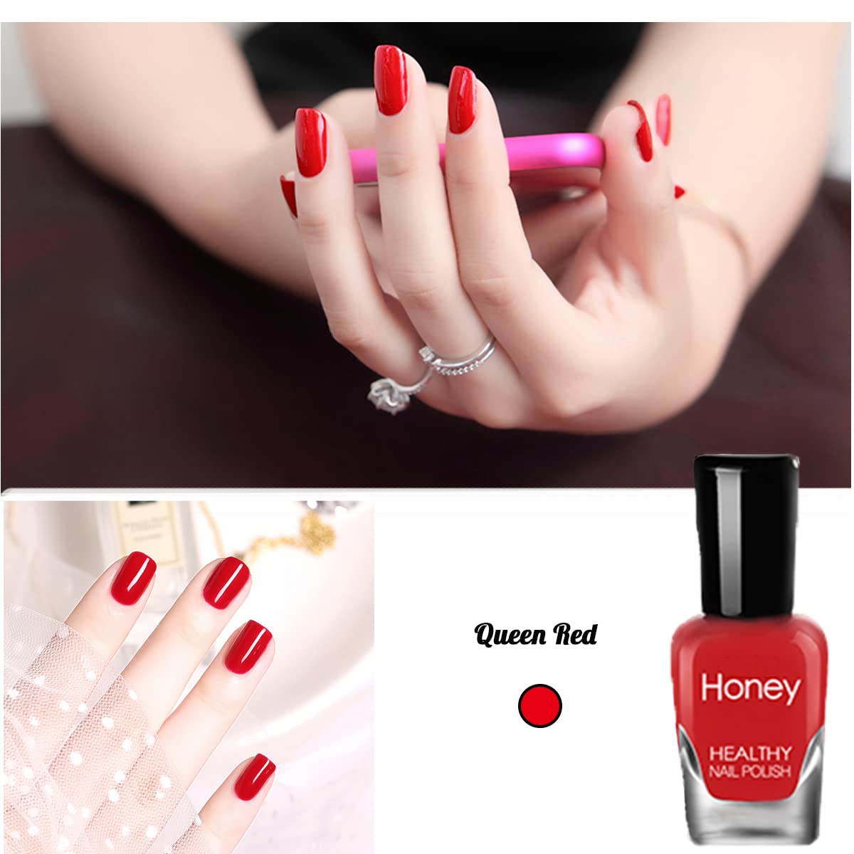 Tophany fast-drying nail polish shows quick set without lamp.