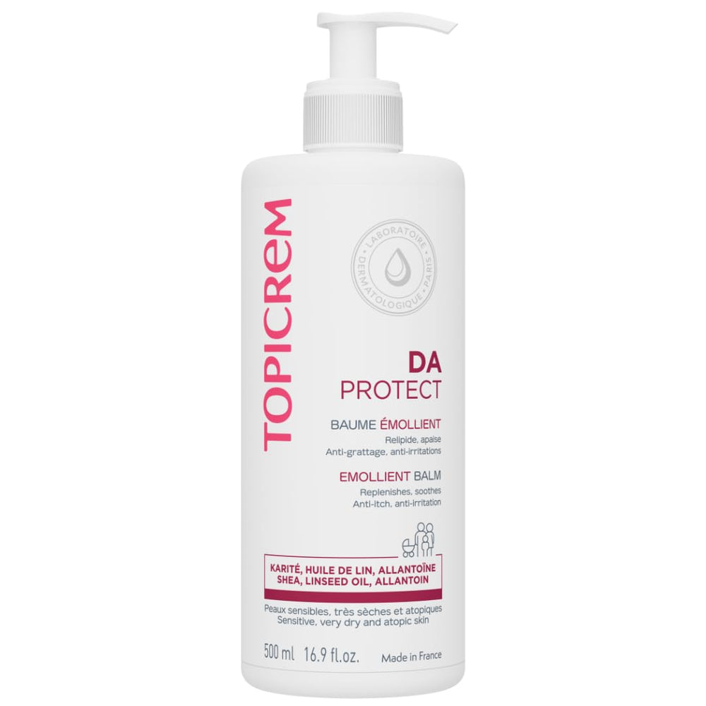 Topicrem Baume émollient peau atopique en flacon 500 ml, hydratation durable.