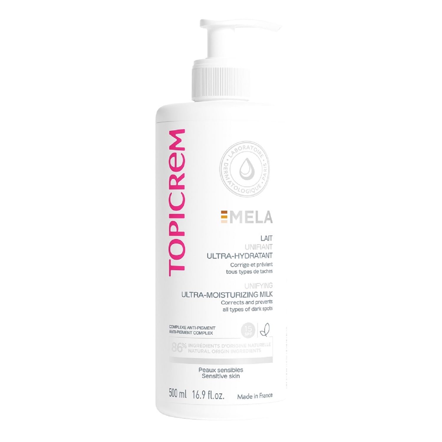 Topicrem GIGATEMP lait unifiant en flacon 500 ml, hydratation durable