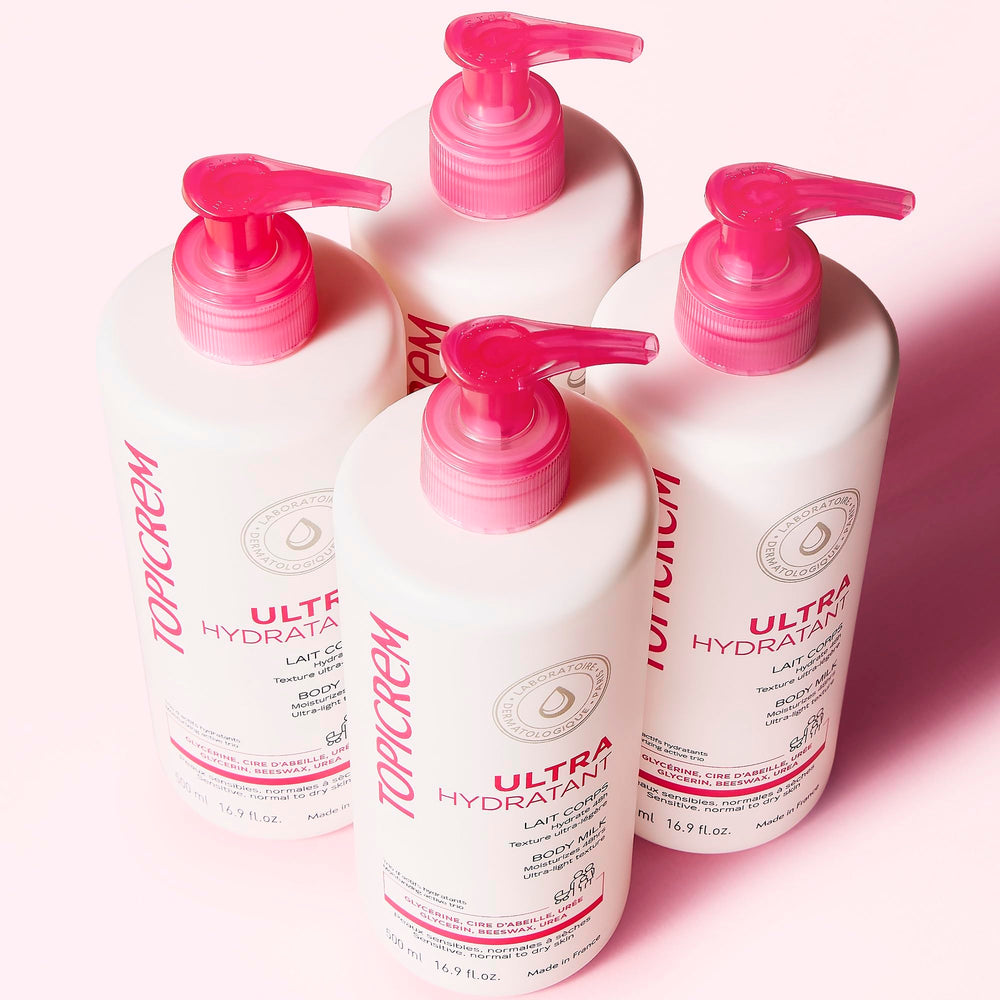 Routine quotidienne avec Topicrem Lait Corps pour peaux sensibles.