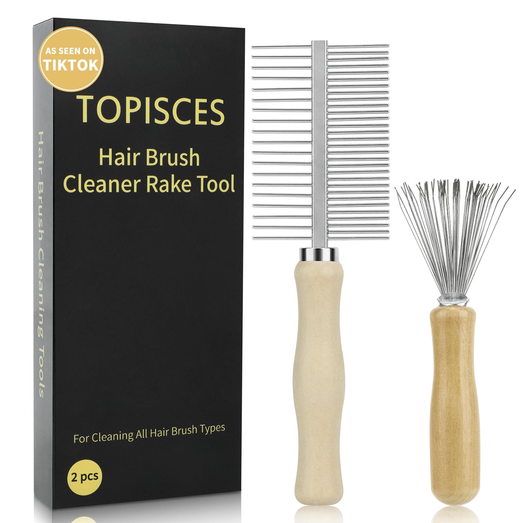 Topisces nettoyeur-brosse double-face-manche-bois: nettoyage en profondeur des brosses.
